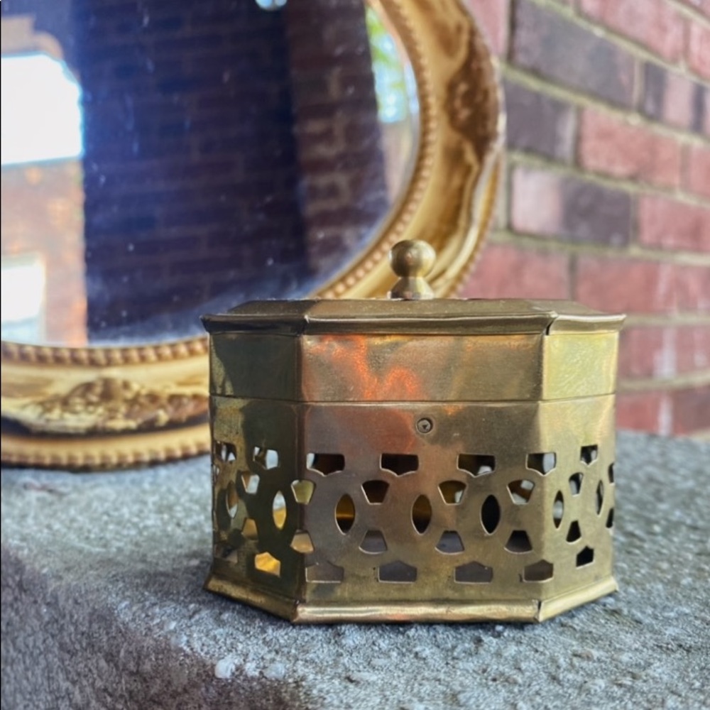 Geometric Metal Brass Trinket Box / Cricket Box / Incense Holder / Jewelry Tray
